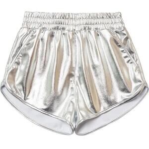 Women’s Yoga Hot Shorts Shiny Metallic Shorts Silver Size Large